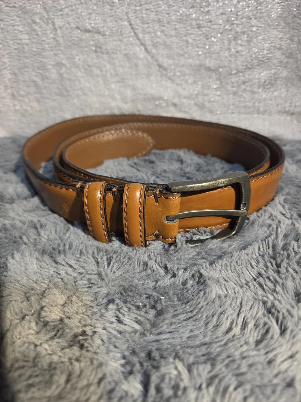 Joseph Abboud Tan Leather Belt with Brushed Metal Buckle